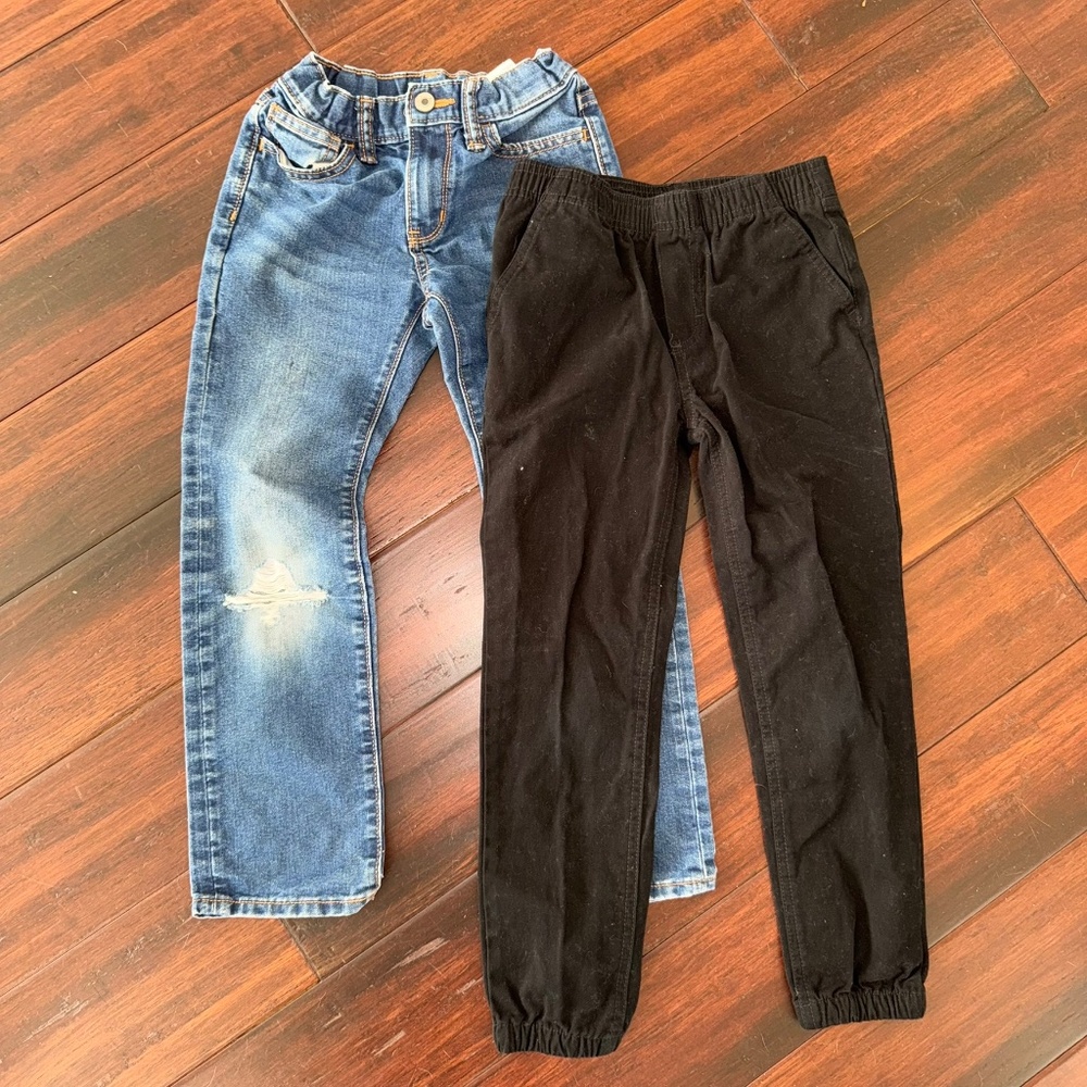 OLD NAVY, CAT Boys 7 2pc Pull On Pants Bundle Jeans Black Chino Joggers YY13